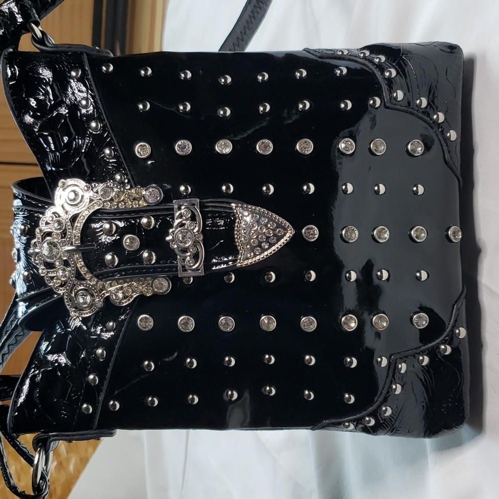 WESTERN BUCKLE RHINESTONE STUDDED CROSSBODY PURSE